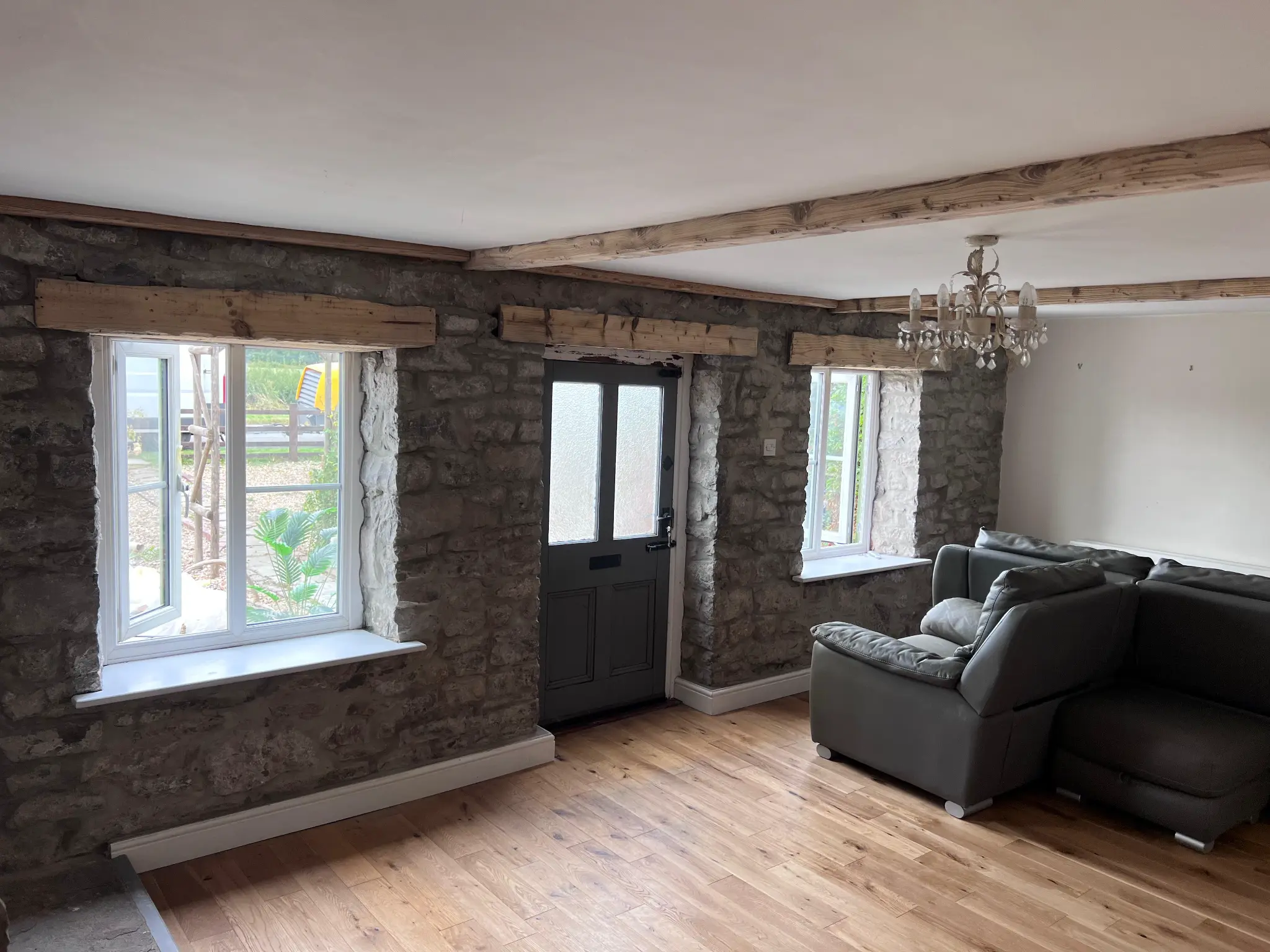Interior timber beams with natural grain visible after restoration — Northampton Sandblasting